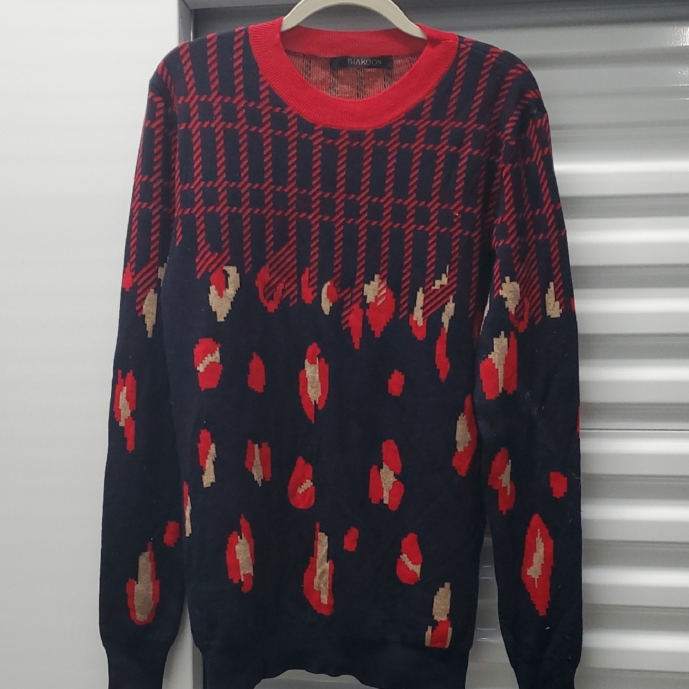 Thakoon Red and Black Crewneck Sweater Graphic Design